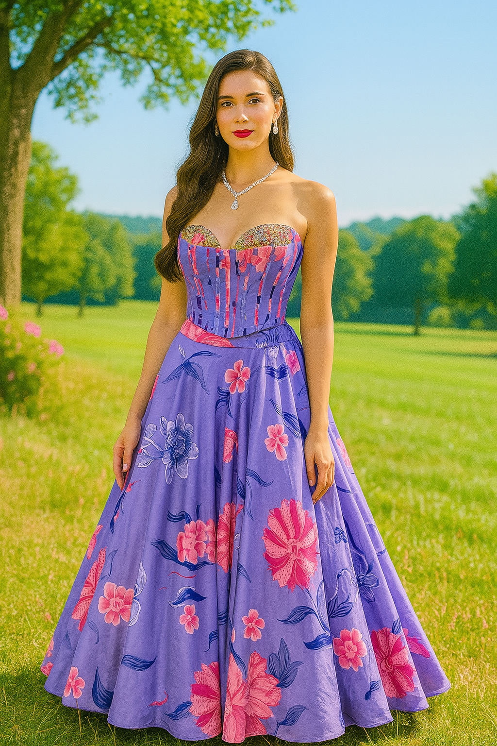 LILAC PRINTED CORSET LEHENGA